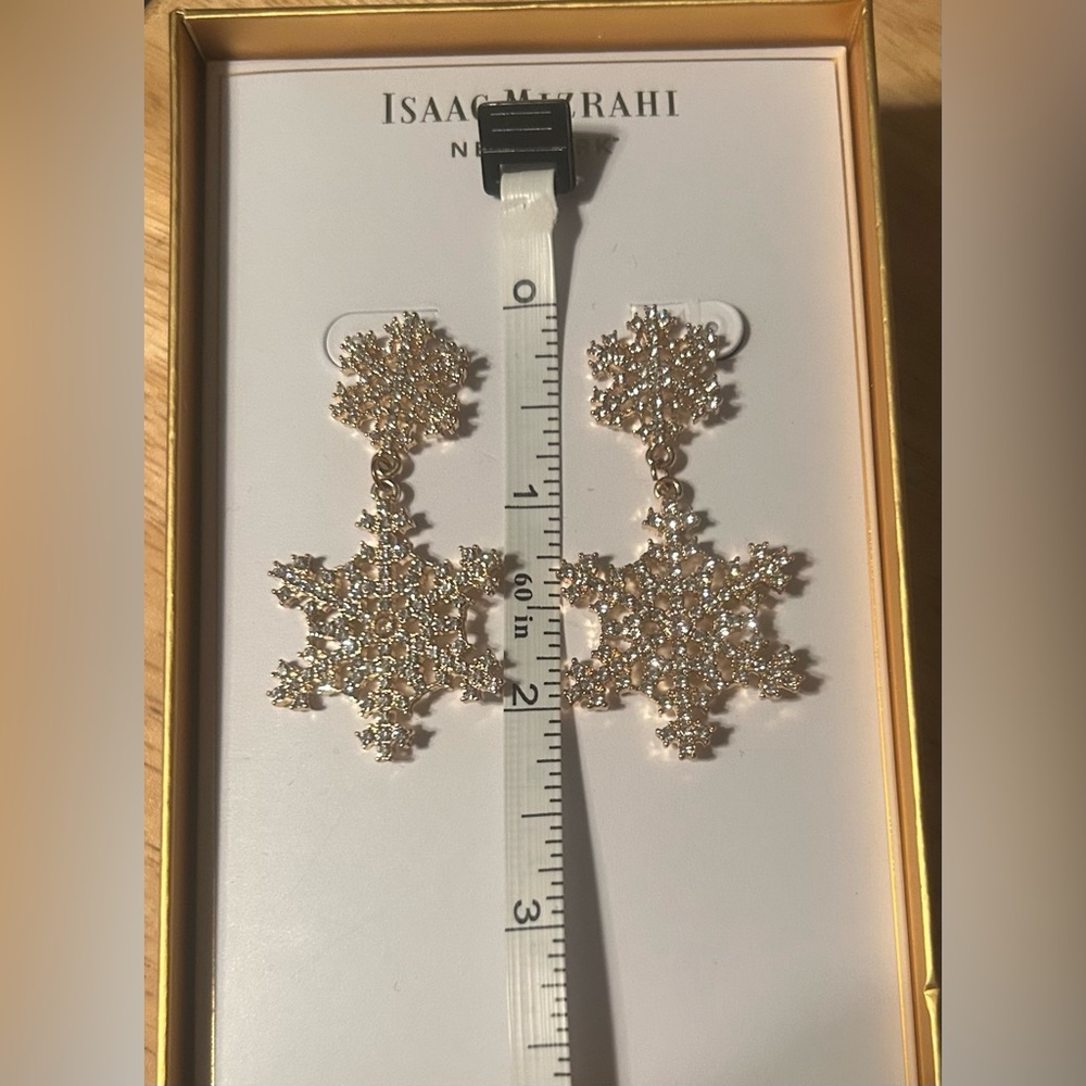 Isaac Mizrahi Gold Snowflake Dangle Earrings - Picture 3 of 3